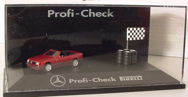 1:87 Mercedes-Benz 500SL (R129) almadinrotmet. mit Reifenstapel "Profi-Check, Pirelli" 