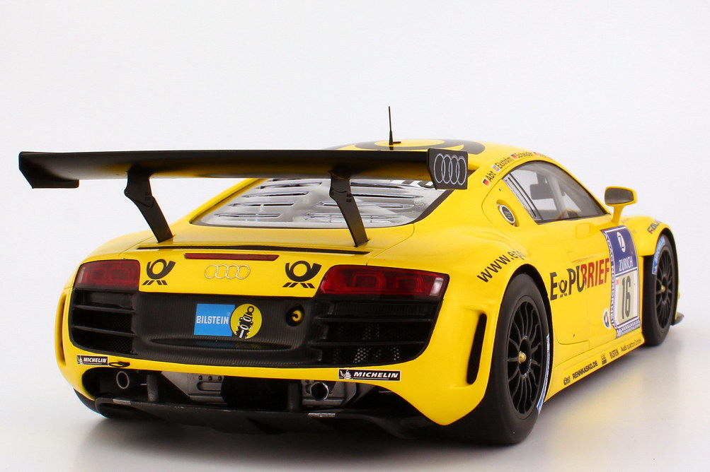 Foto 1:18 Audi R8 LMS 24 Stundenrennen Nürburgring 2011 Abt, E-PostBrief Nr.16, Ekström / Scheider / Werner / Abt Werbemodell --NEUER-- Spark 5021118435