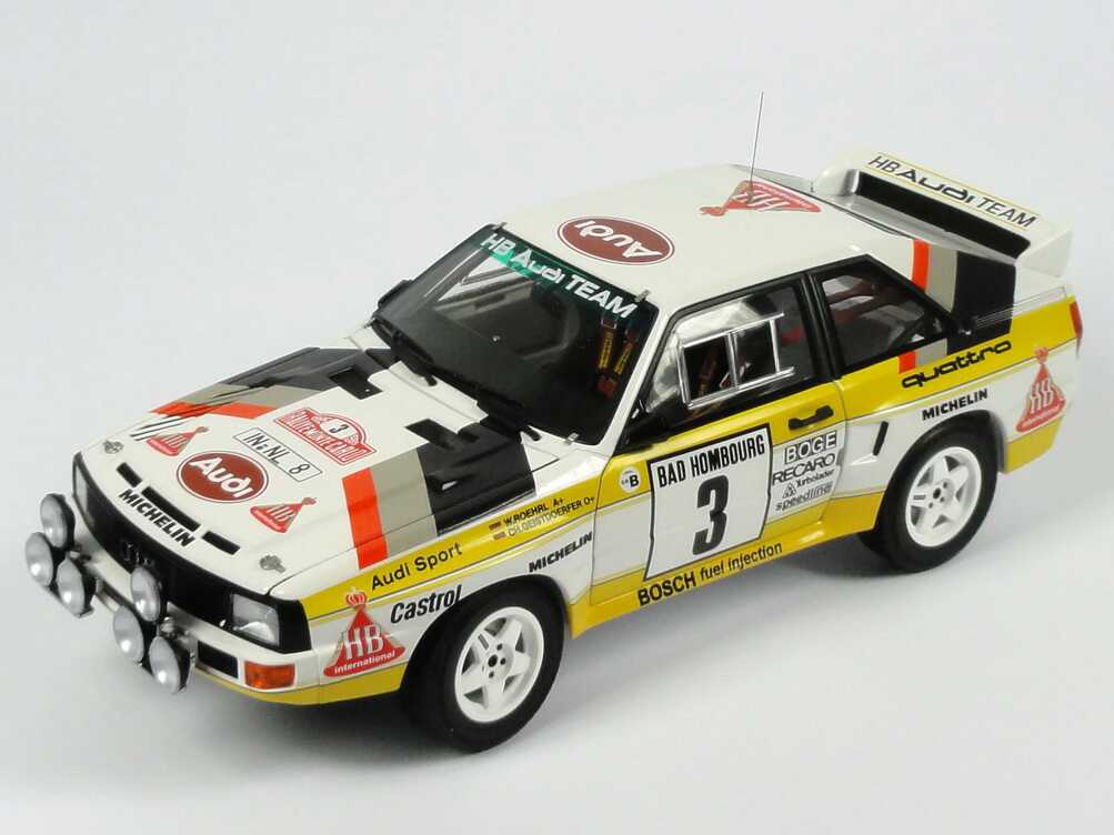 Foto 1:18 Audi Sport quattro Rallye Monte Carlo 1985 HB Audi Team Nr.3, Röhrl / Geistdörfer Werbemodell AUTOart 5031000105