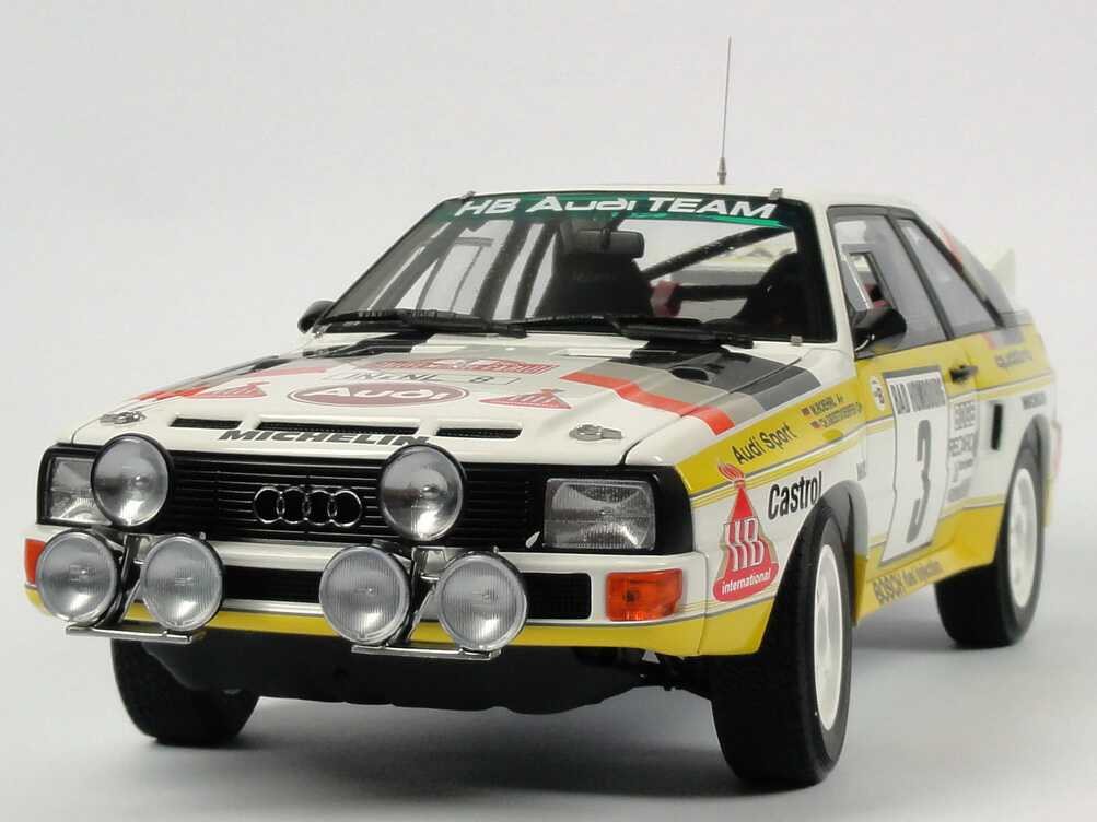 Foto 1:18 Audi Sport quattro Rallye Monte Carlo 1985 HB Audi Team Nr.3, Röhrl / Geistdörfer Werbemodell AUTOart 5031000105