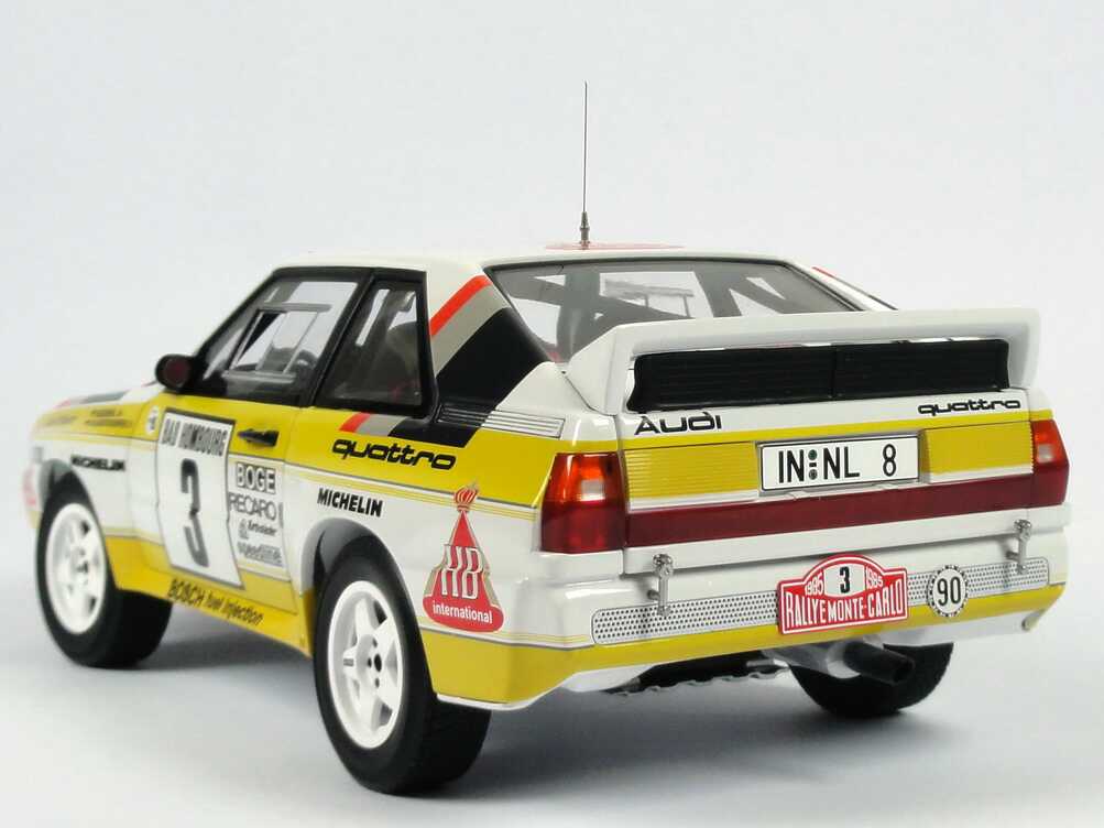 Foto 1:18 Audi Sport quattro Rallye Monte Carlo 1985 HB Audi Team Nr.3, Röhrl / Geistdörfer Werbemodell AUTOart 5031000105