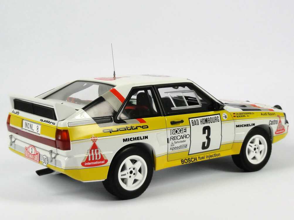 Foto 1:18 Audi Sport quattro Rallye Monte Carlo 1985 HB Audi Team Nr.3, Röhrl / Geistdörfer Werbemodell AUTOart 5031000105