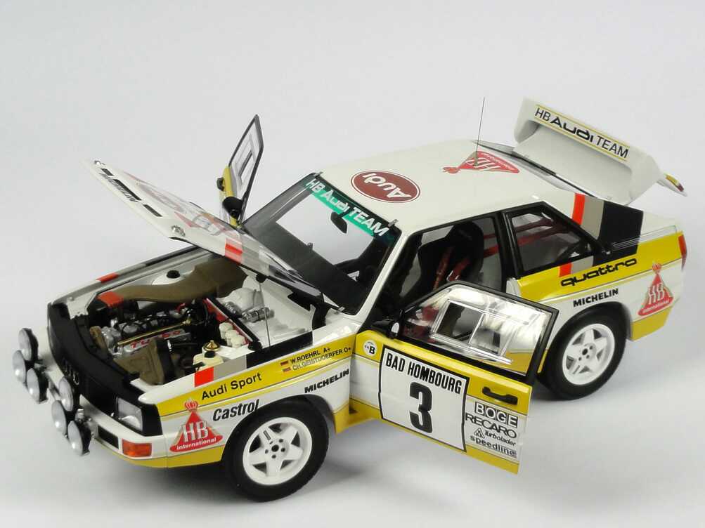 Foto 1:18 Audi Sport quattro Rallye Monte Carlo 1985 HB Audi Team Nr.3, Röhrl / Geistdörfer Werbemodell AUTOart 5031000105