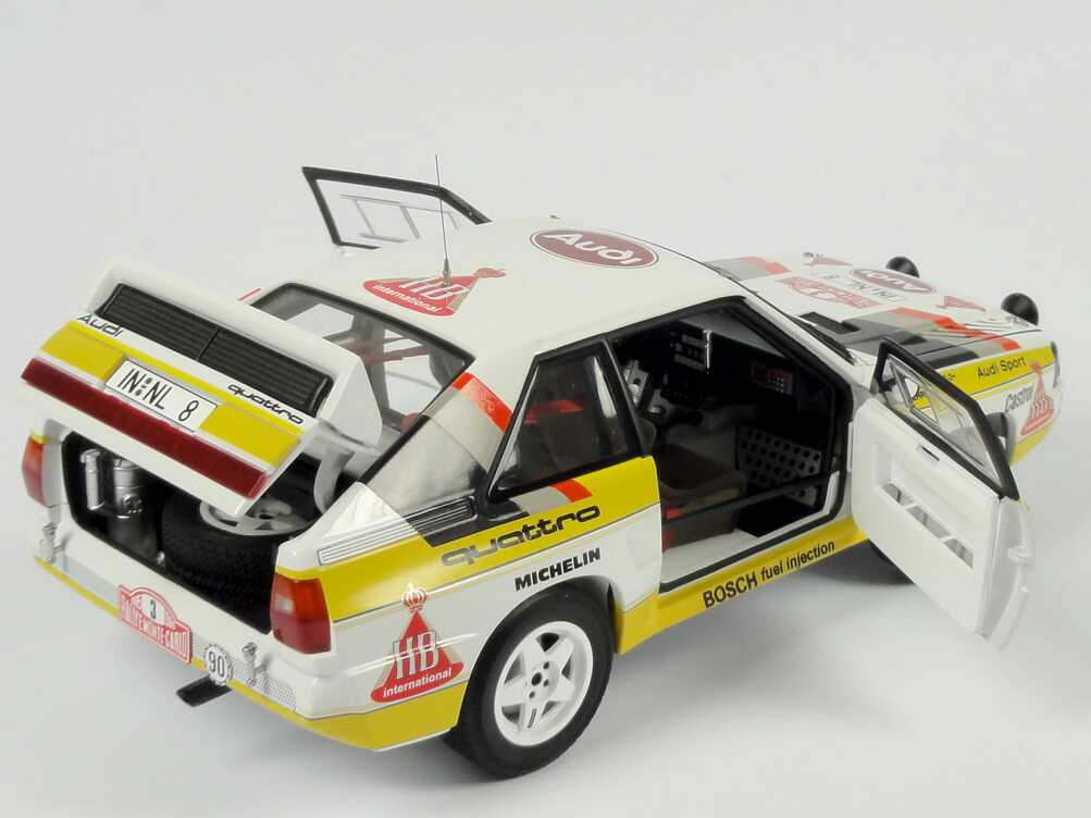 Foto 1:18 Audi Sport quattro Rallye Monte Carlo 1985 HB Audi Team Nr.3, Röhrl / Geistdörfer Werbemodell AUTOart 5031000105