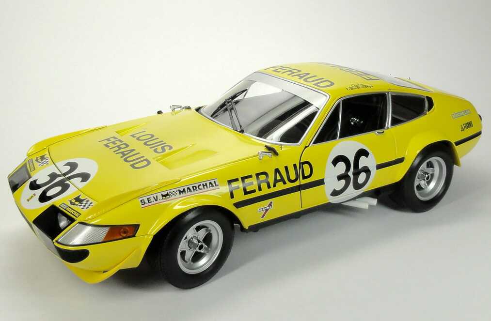 Foto 1:18 Ferrari 365 GTB/4 Competizione 24h von Le Mans 1972 gelb Nr.36, Louis Feraud Kyosho 08164G