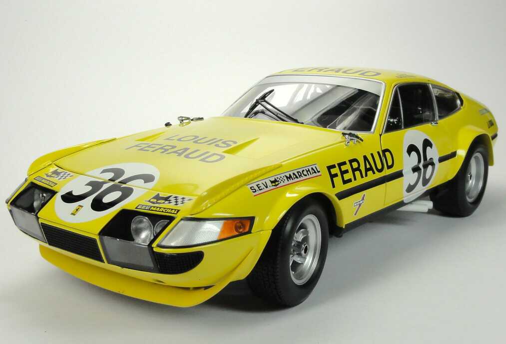 Foto 1:18 Ferrari 365 GTB/4 Competizione 24h von Le Mans 1972 gelb Nr.36, Louis Feraud Kyosho 08164G