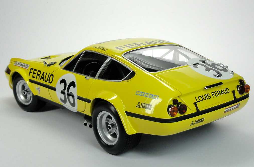 Foto 1:18 Ferrari 365 GTB/4 Competizione 24h von Le Mans 1972 gelb Nr.36, Louis Feraud Kyosho 08164G