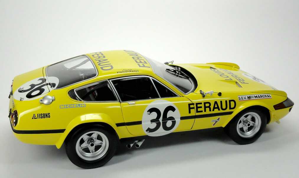 Foto 1:18 Ferrari 365 GTB/4 Competizione 24h von Le Mans 1972 gelb Nr.36, Louis Feraud Kyosho 08164G