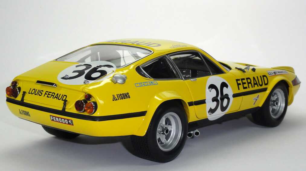 Foto 1:18 Ferrari 365 GTB/4 Competizione 24h von Le Mans 1972 gelb Nr.36, Louis Feraud Kyosho 08164G