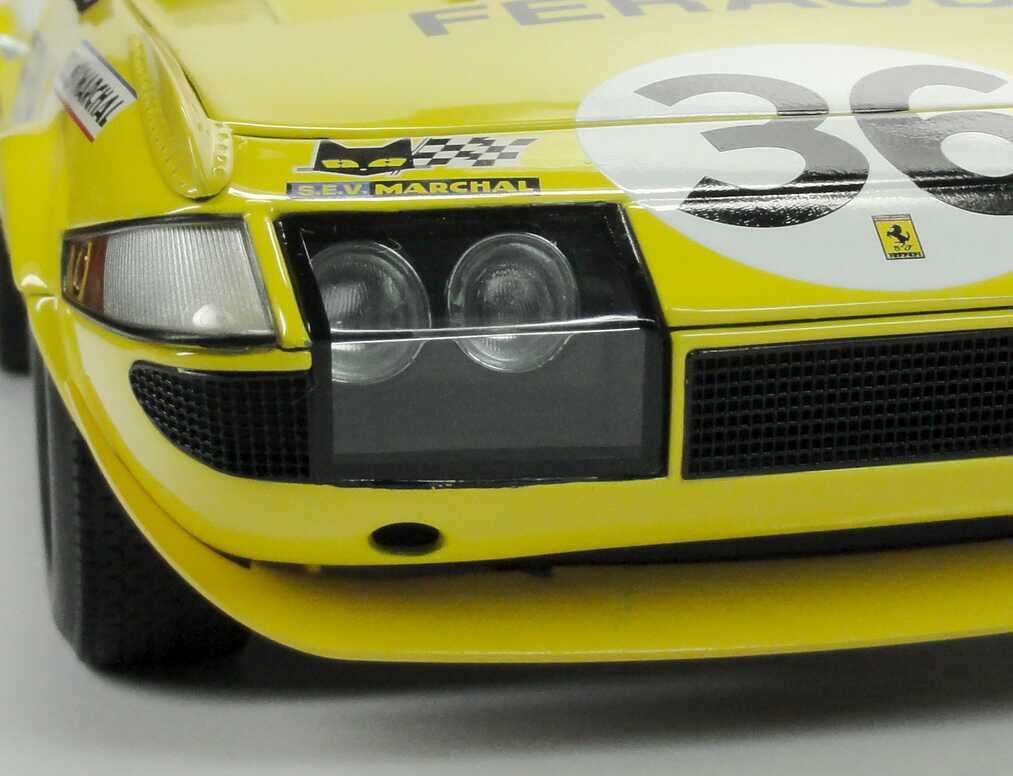 Foto 1:18 Ferrari 365 GTB/4 Competizione 24h von Le Mans 1972 gelb Nr.36, Louis Feraud Kyosho 08164G