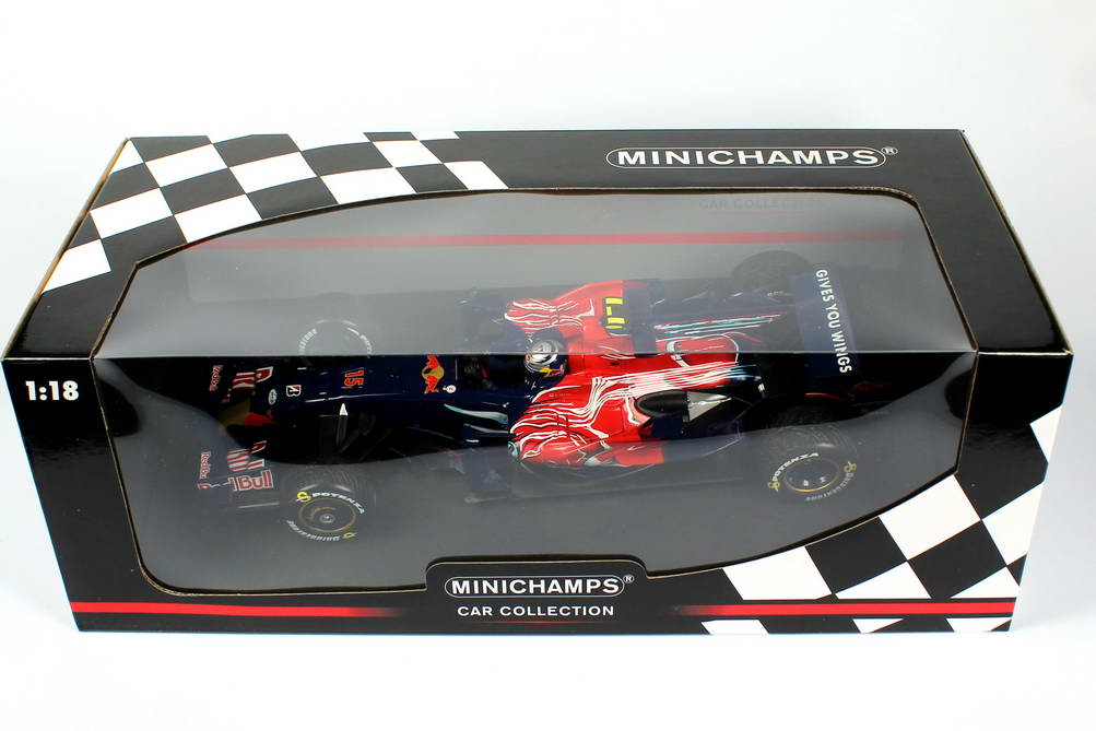 Foto 1:18 Toro Rosso STR3 Formel 1 2008 Red Bull Nr.15, Sebastian Vettel (Sieger Monza, GP Italien) Minichamps 150080015