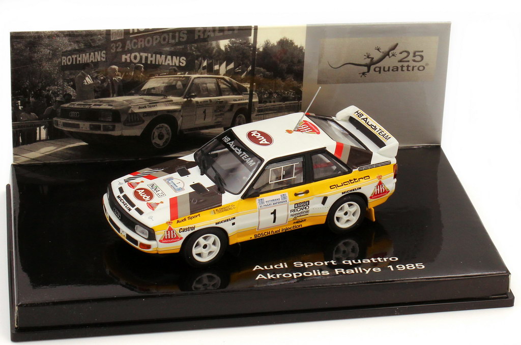 Foto 1:43 Audi Sport quattro Akropolis Rallye 1985 Nr.1 Blomqvist Cederberg - Werbemodell - Minichamps 5030500203