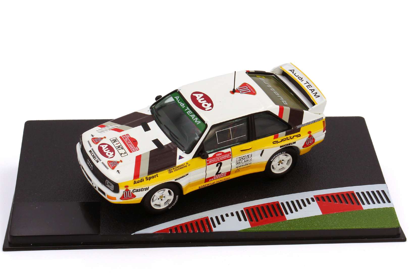 Foto 1:43 Audi Sport quattro Rally San Remo 1984 Audi Team Nr.2 Blomqvist Cederberg - Zensiert - Ixo