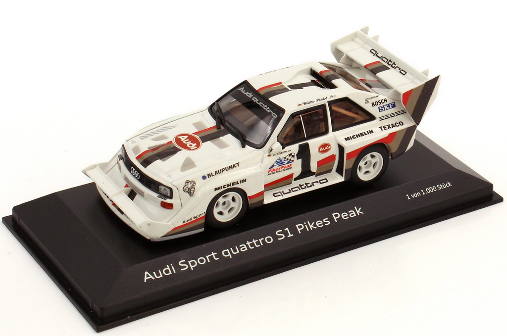 Foto 1:43 Audi Sport quattro S1 Pikes Peak 1987 Nr.1 Walter Röhrl - Werbemodell - Minichamps A5-5806
