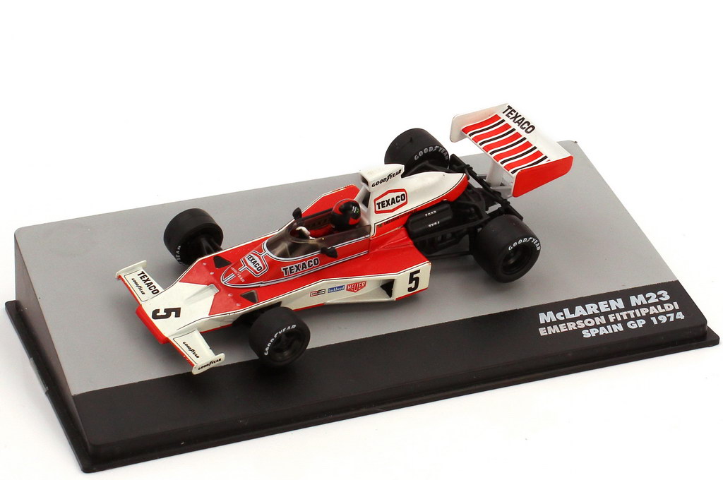 Foto 1:43 McLaren Ford M23 Formel 1 1974 Spanien GP Texaco Nr.5 Emerson Fittipaldi - Ixo Atlas-Edition