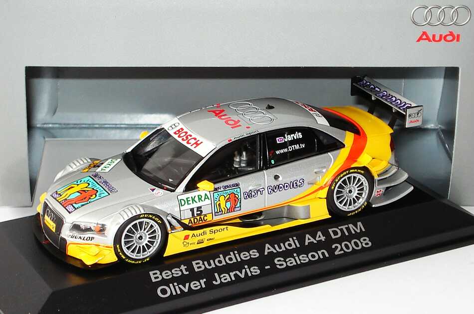 Foto 1:43 Audi A4 DTM 2008 (Modell 2007) Phoenix, Best Buddies Nr.15, Oliver Jarvis Werbemodell Minichamps 5020800183