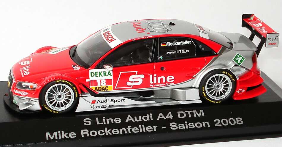 Foto 1:43 Audi A4 DTM 2008 (Modell 2007) Rosberg, Audi S-Line Nr.18, Mike Rockenfeller Werbemodell Minichamps 5020800163