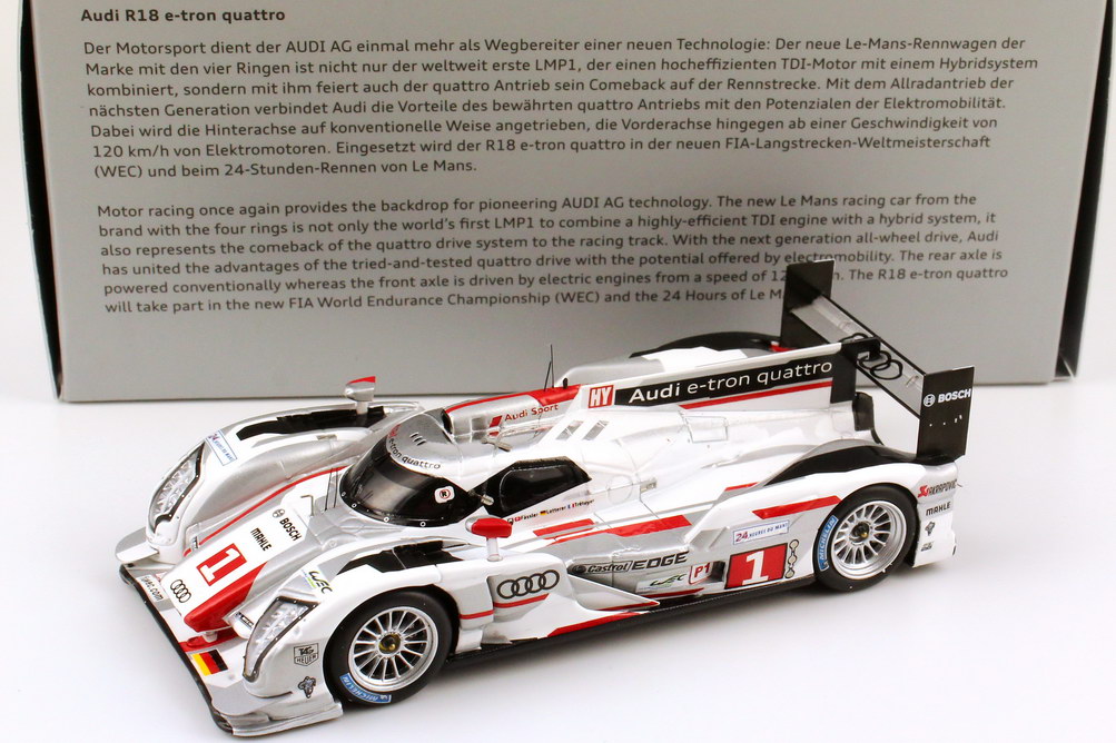 Foto 1:43 Audi R18 e-tron quattro 24h von LeMans 2012 Nr.1,  Marcel Fässler / André Lotterer / Benoît Tréluyer, Siegerfahrzeug Werbemodell Spark 5021200213