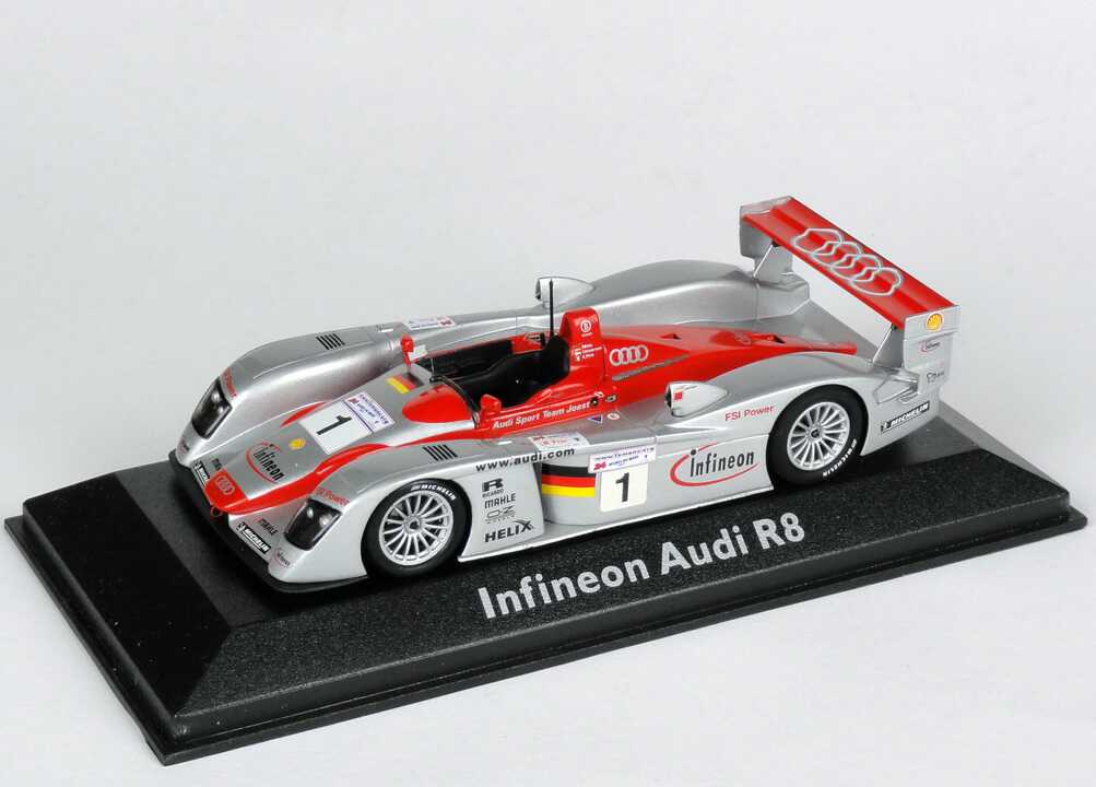 Foto 1:43 Audi R8 24h von Le Mans 2002 Nr.1, Biela/Kristensen/Pirro, Siegerfahrzeug Werbemodell Minichamps 5020200303