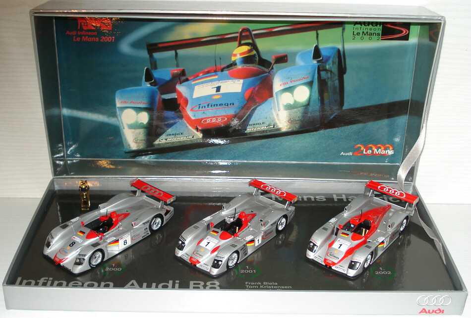 Foto 1:43 Audi R8 24h von Le Mans Siegerfahrzeuge 2000-2002 (3x Audi R8) Werbemodell Minichamps 50202006030