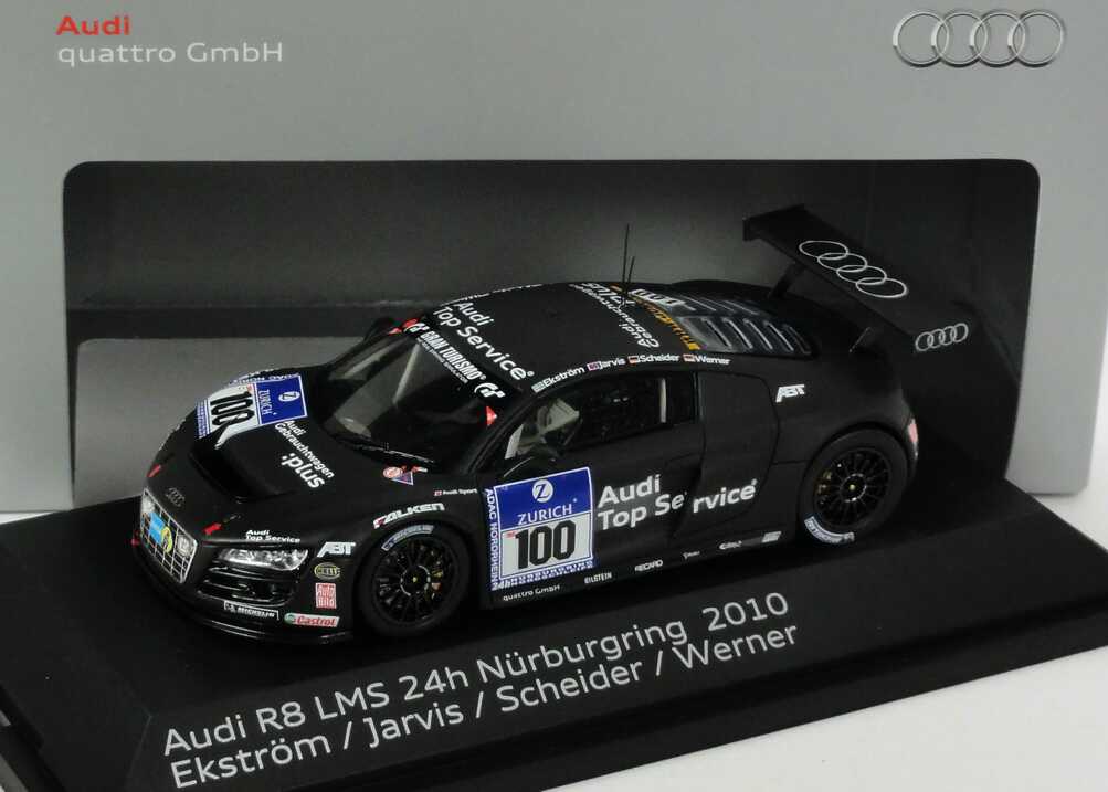 Foto 1:43 Audi R8 LMS 24 Stundenrennen Nürburgring 2010 Abt Sportsline, Audi Gebrauchtwagen :plus Nr.100, Ekström / Jarvis / Scheider / Werner Werbemodell Spark 5021018423