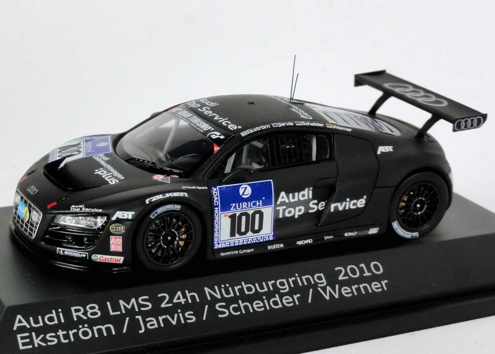 Foto 1:43 Audi R8 LMS 24 Stundenrennen Nürburgring 2010 Abt Sportsline, Audi Gebrauchtwagen :plus Nr.100, Ekström / Jarvis / Scheider / Werner Werbemodell Spark 5021018423