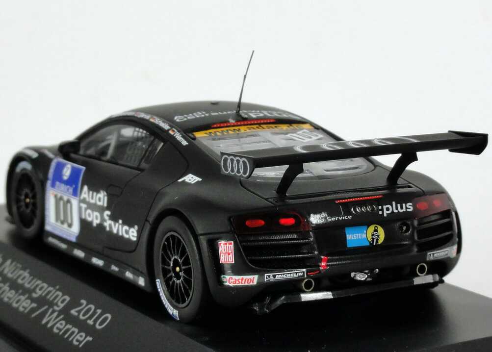 Foto 1:43 Audi R8 LMS 24 Stundenrennen Nürburgring 2010 Abt Sportsline, Audi Gebrauchtwagen :plus Nr.100, Ekström / Jarvis / Scheider / Werner Werbemodell Spark 5021018423
