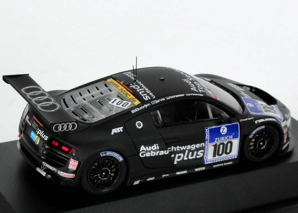 Foto 1:43 Audi R8 LMS 24 Stundenrennen Nürburgring 2010 Abt Sportsline, Audi Gebrauchtwagen :plus Nr.100, Ekström / Jarvis / Scheider / Werner Werbemodell Spark 5021018423