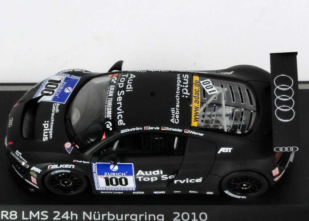 Foto 1:43 Audi R8 LMS 24 Stundenrennen Nürburgring 2010 Abt Sportsline, Audi Gebrauchtwagen :plus Nr.100, Ekström / Jarvis / Scheider / Werner Werbemodell Spark 5021018423