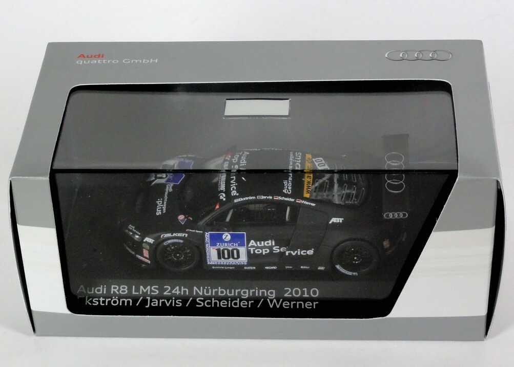 Foto 1:43 Audi R8 LMS 24 Stundenrennen Nürburgring 2010 Abt Sportsline, Audi Gebrauchtwagen :plus Nr.100, Ekström / Jarvis / Scheider / Werner Werbemodell Spark 5021018423