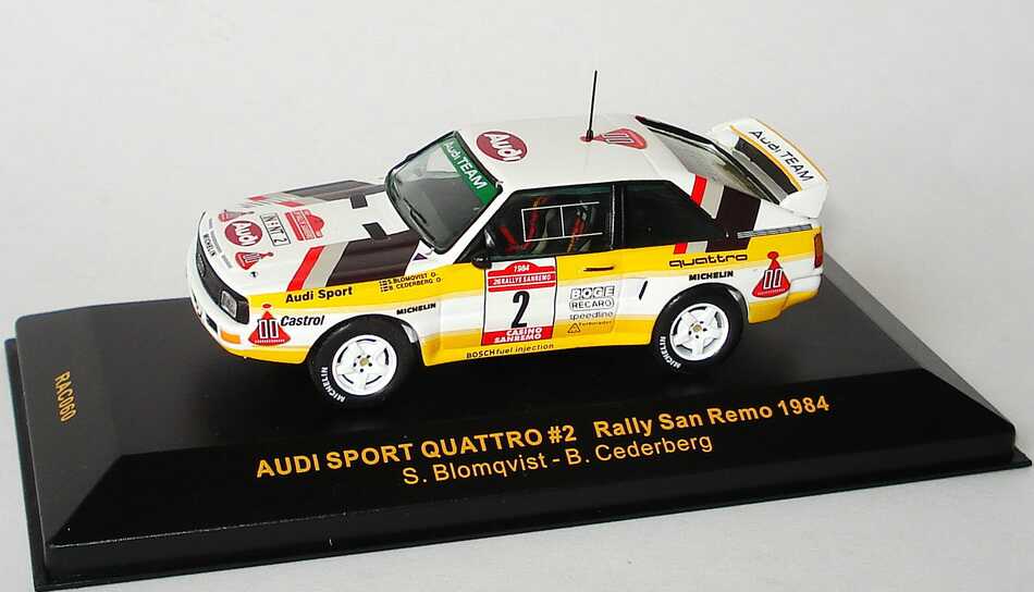 Foto 1:43 Audi Sport quattro Rally San Remo 1984 Audi Team Nr.2, Blomqvist / Cederberg Ixo RAC060
