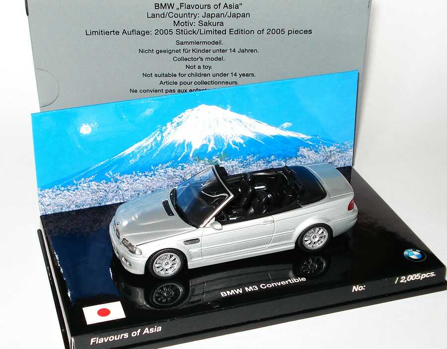 Foto 1:43 BMW M3 Cabrio (E46) silber-met. Flavours of Asia, Japan, Motiv Sakura Werbemodell Minichamps 80420393164
