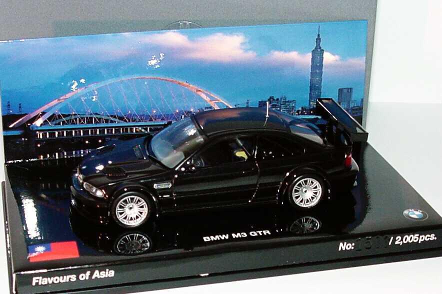 Foto 1:43 BMW M3 GTR (E46) schwarz Flavours of Asia, Motiv Taipeh 101 Werbemodell Minichamps 80420393161