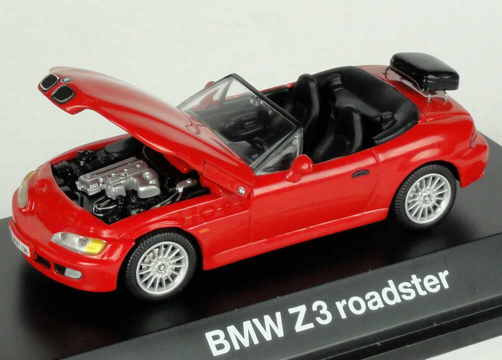 Foto 1:43 BMW Z3 roadster rot mit Träger auf Kofferraumdeckel Werbemodell Schuco 80429422112