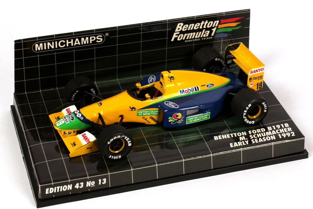 Foto 1:43 Benetton Ford B191B Formel 1 1992 Nr.19, Michael Schumacher (Early Season) Minichamps 400920119