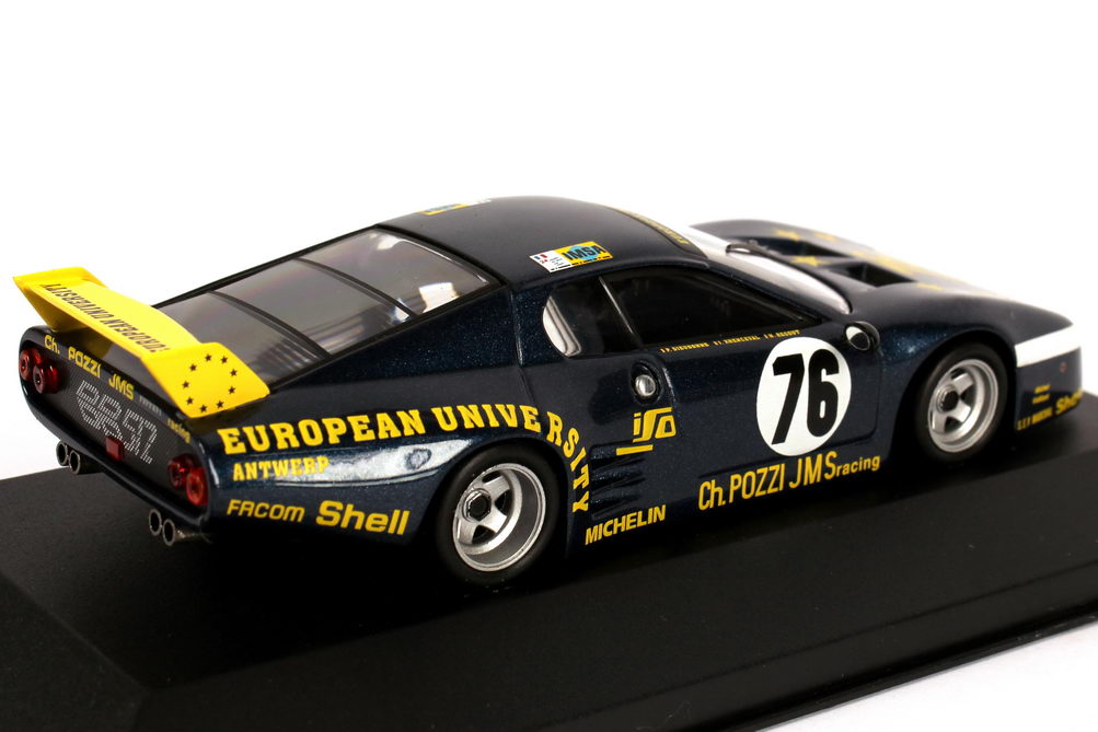 Foto 1:43 Ferrari 512BB Le Mans 24h von Le Mans 1980 JMS Racing, European University Nr.76, Dieudonne / Xhenceval / Regout Ixo LMC077