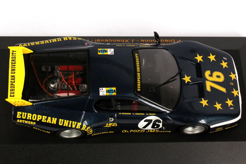 Foto 1:43 Ferrari 512BB Le Mans 24h von Le Mans 1980 JMS Racing, European University Nr.76, Dieudonne / Xhenceval / Regout Ixo LMC077