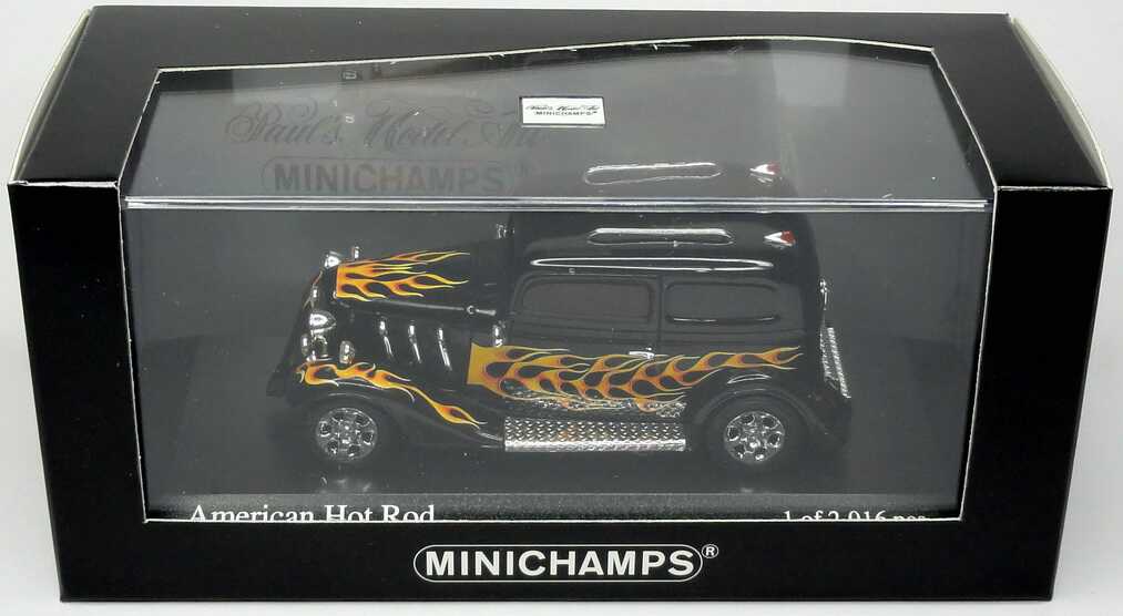 Foto 1:43 Ford Model B Hot Rod schwarz mit Flammen-Design Minichamps 400142260