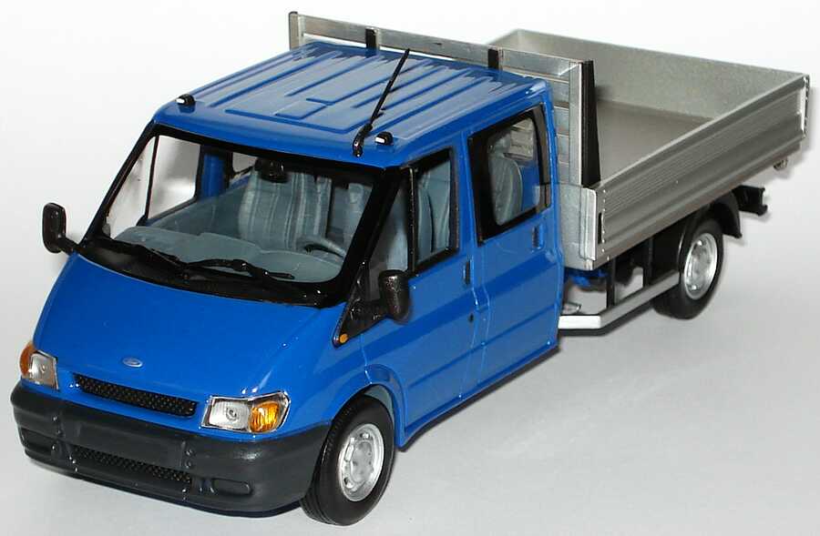 Foto 1:43 Ford Transit 2000 Doka Pritsche blau/silber Werbemodell Minichamps
