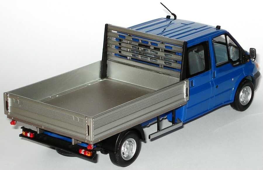 Foto 1:43 Ford Transit 2000 Doka Pritsche blau/silber Werbemodell Minichamps