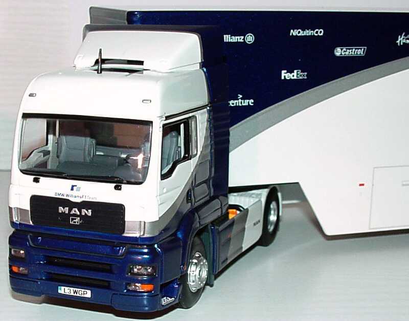 Foto 1:43 MAN TG-A XXL Fv Cv Renntransport-Szg 2/3 BMW Williams F1 Werbemodell Minichamps 80420309693