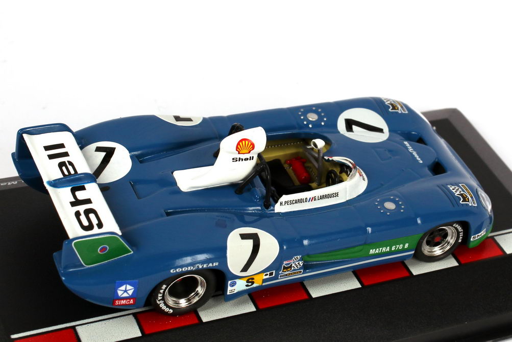 Foto 1:43 Matra Simca MS 670B 24h von Le Mans 1974 Shell Nr.7, H. Pescarolo / G. Larrousse (Sieger) Ixo 87LM74