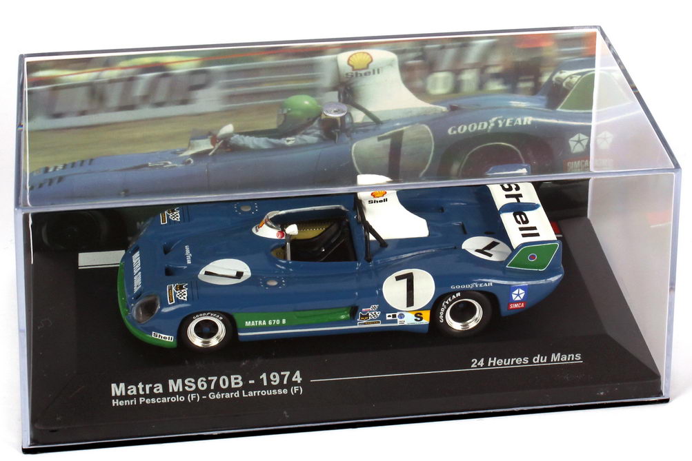 Foto 1:43 Matra Simca MS 670B 24h von Le Mans 1974 Shell Nr.7, H. Pescarolo / G. Larrousse (Sieger) Ixo 87LM74