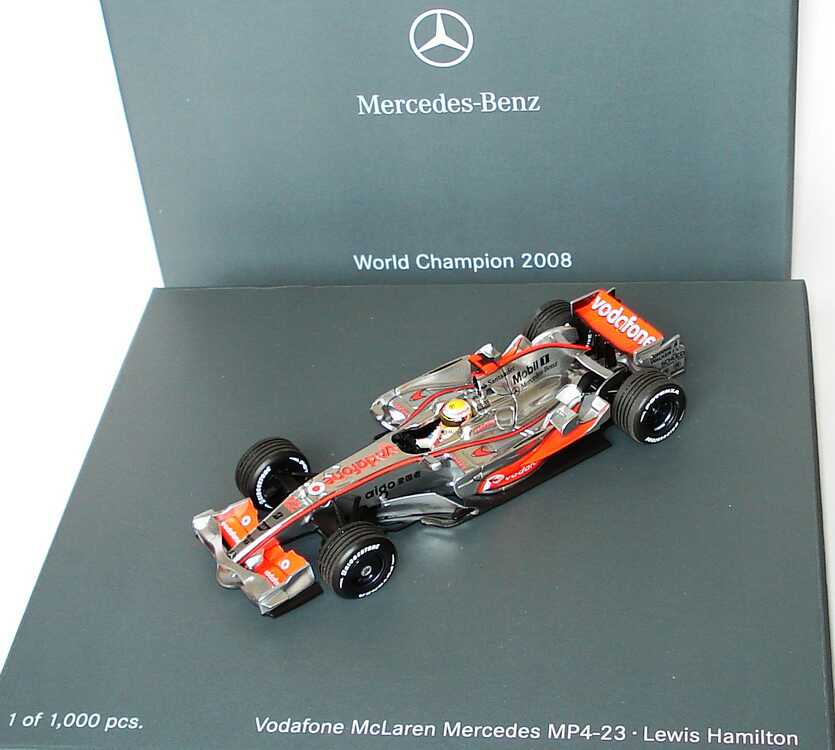 Foto 1:43 McLaren Mercedes MP 4-23 Formel 1 2008 Vodafone Nr.22, Lewis Hamilton (World Champion in Sammlerbox)Werbemodell Minichamps B66962422