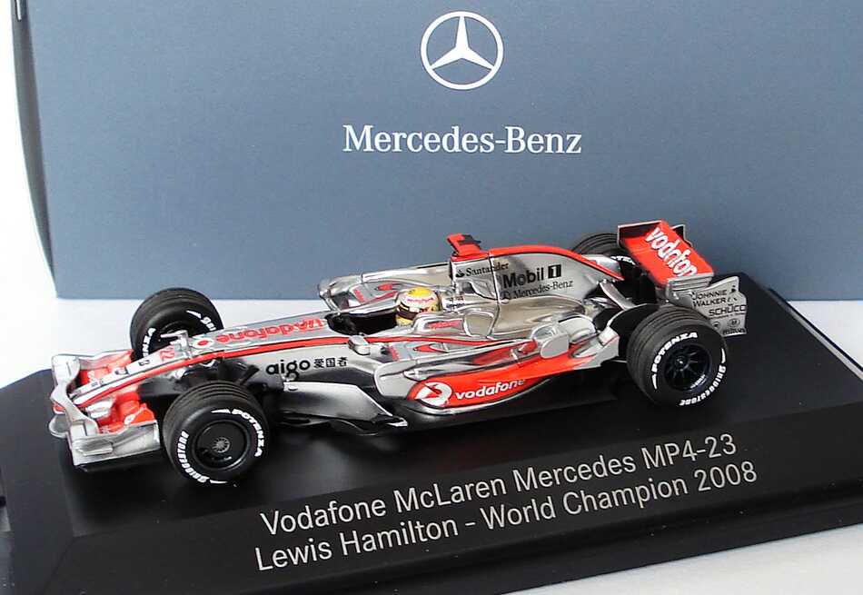 Foto 1:43 McLaren Mercedes MP 4-23 Formel 1 2008 Vodafone Nr.22, Lewis Hamilton (World Champion)Werbemodell Minichamps B66962421
