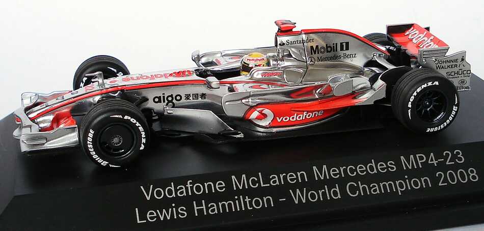 Foto 1:43 McLaren Mercedes MP 4-23 Formel 1 2008 Vodafone Nr.22, Lewis Hamilton (World Champion)Werbemodell Minichamps B66962421