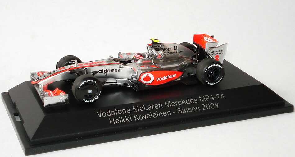 Foto 1:43 McLaren Mercedes MP 4-24 Formel 1 2009 Vodafone Nr.2, Heikki Kovalainen Werbemodell Minichamps B66960039