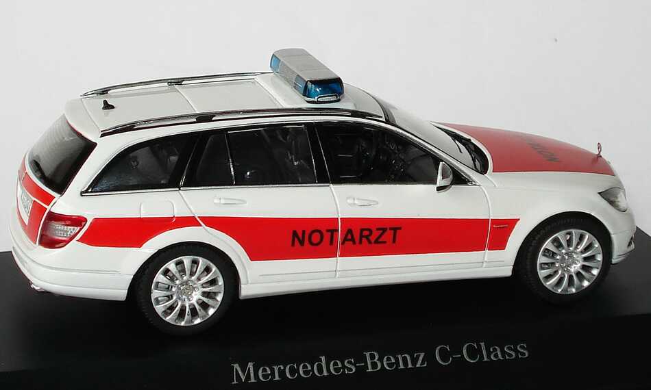 Foto 1:43 Mercedes-Benz C-Klasse T-Modell Elegance (S204) NEF Notarzt weiß/rot Werbemodell Schuco B66960330