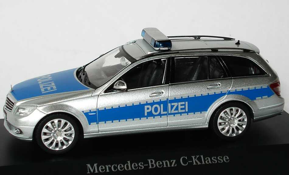 Foto 1:43 Mercedes-Benz C-Klasse T-Modell Elegance (S204) Polizei iridiumsilbermet./blau Werbemodell Schuco B66960329