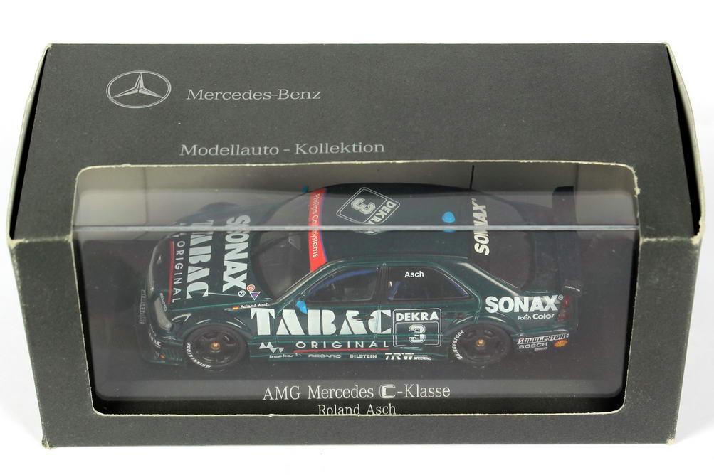 Foto 1:43 Mercedes-Benz C 180 DTM 1994 AMG, Tabac/Sonax Nr.3, Roland Asch Werbemodell Minichamps B66005013